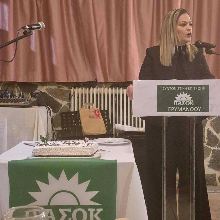 Η Μάρα Κουκουδάκη ως ομιλήτρια στην κοπή πίτας της Τ.Ο. ΠΑΣΟΚ - Κινήματος Αλλαγής Δήμου Ερυμάνθου.